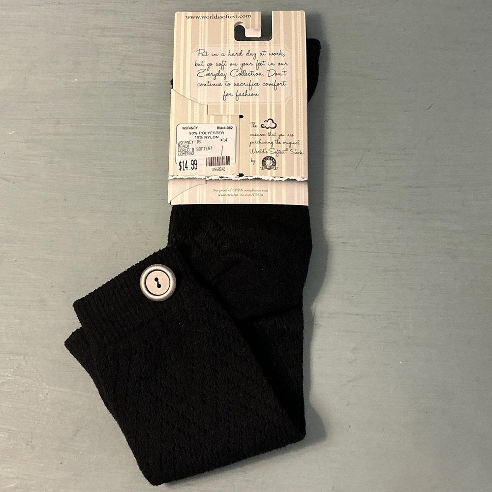 World’s Softest NWT Black Fancy Knee-hi Boot Sock Women’s Shoe Size 6-10 - Picture 2 of 6